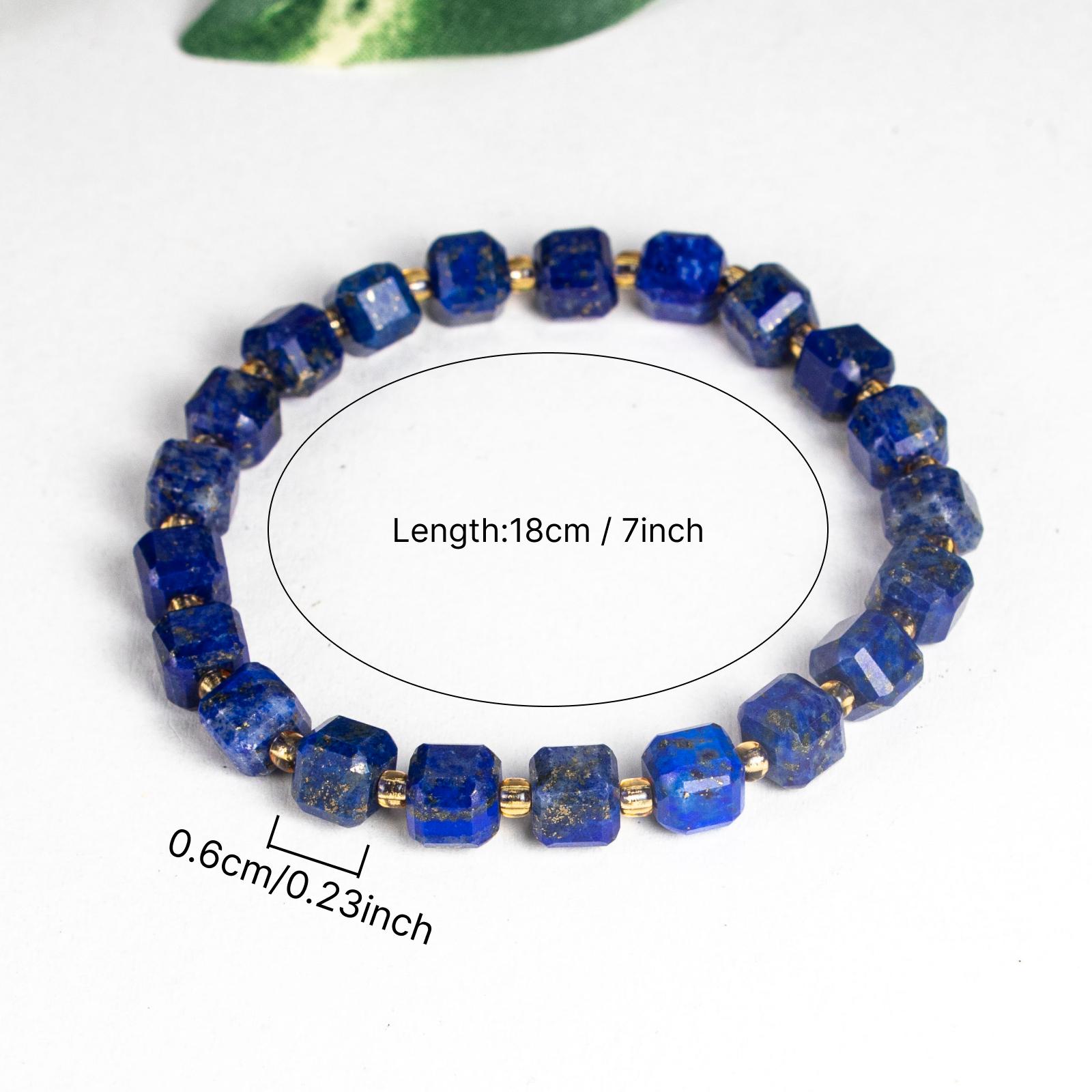 High-Quality Lapis Lazuli Square Bead Bracelet, Royal Blue